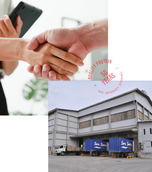 Collage: Shaking Hands; Supply Warehouse